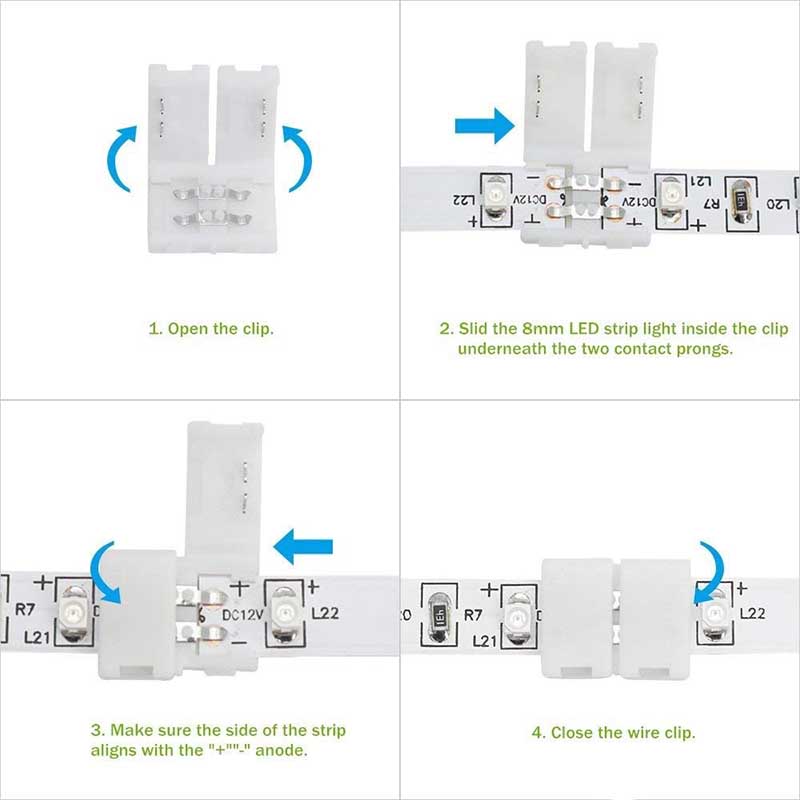 = Shape 2Pin 5mm/8mm/10mm/12mm LED Solderless Fast Connector to 2pin Single Color LED Strip Lights = Shape 2Pin 5mm/8mm/10mm/12mm LED Solderless Fast Connector to 2pin Single Color LED Strip Lights